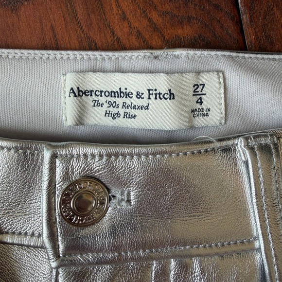 Abercrombie & Fitch 27/4 Silver Vegan Leather 90s Relaxed High Rise Pants - Picture 3 of 8